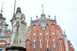 Riga, Latvia - Statue of Roland, Monument of Riga's protector in front of The House of the Blackheads on Riga's Town Hall Square,
