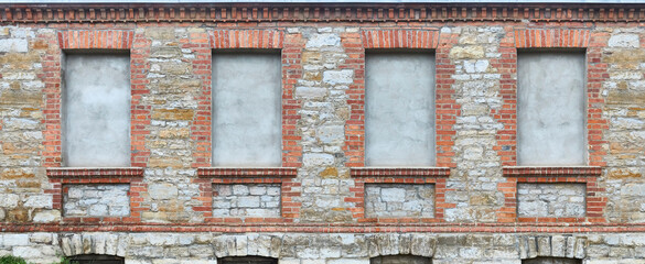 Poster - Old rustic house wall, with bricked up window.