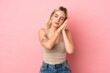 © luismolinero - Young caucasian woman isolated on pink background making sleep gesture in dorable expression