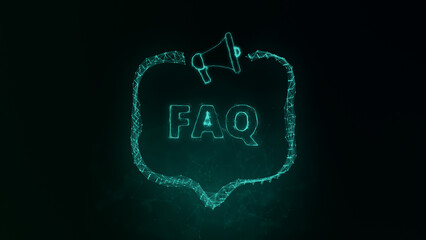 Fototapete - Megaphone banner with speech bubble and text faq. Plexus style of green glowing dots and lines. Abstract illustration