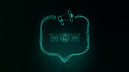 Fototapete - Megaphone banner with speech bubble and text wow. Plexus style of green glowing dots and lines. Abstract illustration
