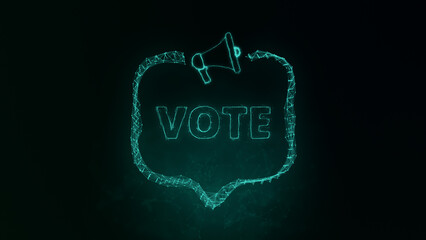 Poster - Megaphone banner with speech bubble and text vote. Plexus style of green glowing dots and lines. Abstract illustration
