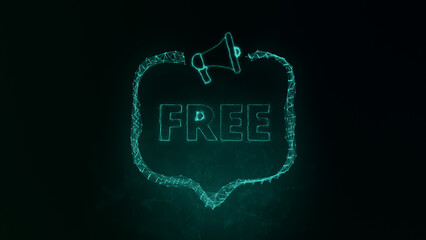 Fototapete - Megaphone banner with speech bubble and text free. Plexus style of green glowing dots and lines. Abstract illustration