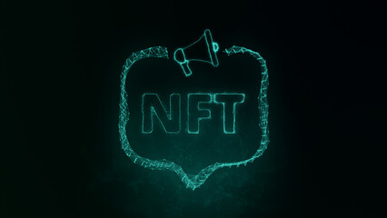 Aufkleber - Megaphone banner with speech bubble and text nft. Plexus style of green glowing dots and lines. Abstract illustration