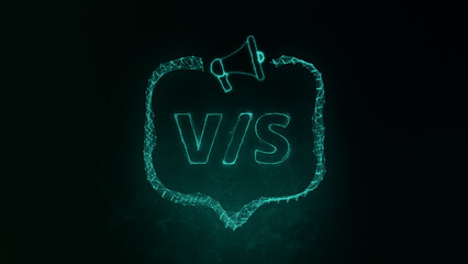 Poster - Megaphone banner with speech bubble and text VS. Plexus style of green glowing dots and lines. Abstract illustration
