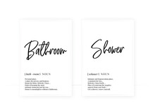 Bathroom And Shower Definition, Vector. Minimalist Poster Design. Wall Decals, Noun Description. Wording Design Isolated On White Background, Lettering. Wall Art Artwork. Modern Poster Design In Frame