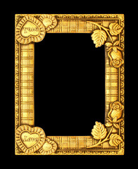 Wall Mural - The antique gold frame isolate on black background