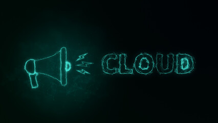 Leinwandbilder - Megaphone banner with text cloud. Plexus style of green glowing dots and lines. Abstract illustration