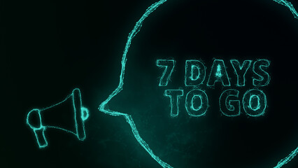 Aufkleber - Megaphone banner with speech bubble and text 7 days to go. Plexus style of green glowing dots and lines. Abstract illustration