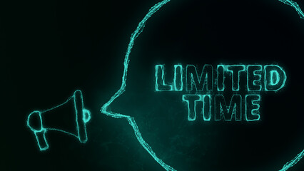 Leinwandbilder - Megaphone banner with speech bubble and text limited time. Plexus style of green glowing dots and lines. Abstract illustration