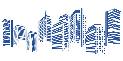 Wall Mural - Cityscape on white background, Building perspective, Modern building in the city skyline, city silhouette, city skyscrapers, Business center