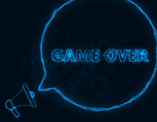 Fototapete - Megaphone banner with speech bubble and text game over. Plexus style of blue glowing dots and lines. Abstract illustration