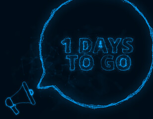 Aufkleber - Megaphone banner with speech bubble and text 1 day to go. Plexus style of blue glowing dots and lines. Abstract illustration