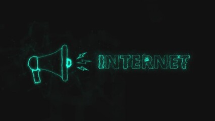 Leinwandbilder - Megaphone banner with text internet. Plexus style of blue glowing dots and lines