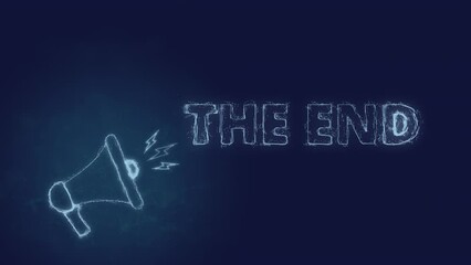 Poster - Megaphone banner with text the end. Plexus style of blue glowing dots and lines