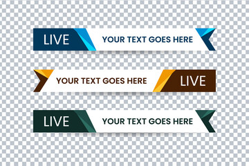 Set of bundle lower third vector design background texture banner template with orange, green and blue shape strip color. Modern broadcast news lower for TV Bars, Sport, Video Channel, Screen, Show.