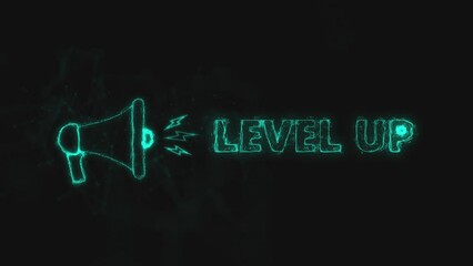 Leinwandbilder - Megaphone banner with text level up. Plexus style of blue glowing dots and lines
