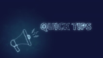 Fototapete - Megaphone banner with text quick tips. Plexus style of blue glowing dots and lines