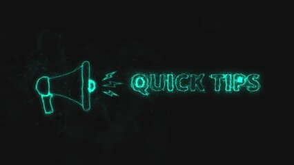 Poster - Megaphone banner with text quick tips. Plexus style of blue glowing dots and lines