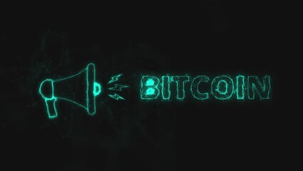 Poster - Megaphone banner with text bitcoin. Plexus style of blue glowing dots and lines