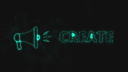 Leinwandbilder - Megaphone banner with text create. Plexus style of green glowing dots and lines