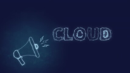 Leinwandbilder - Megaphone banner with text cloud. Plexus style of blue glowing dots and lines