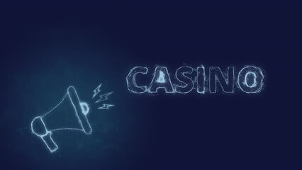 Leinwandbilder - Megaphone banner with text casino. Plexus style of blue glowing dots and lines