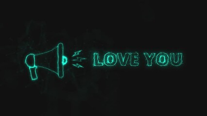 Leinwandbilder - Megaphone banner with text love you. Plexus style of blue glowing dots and lines