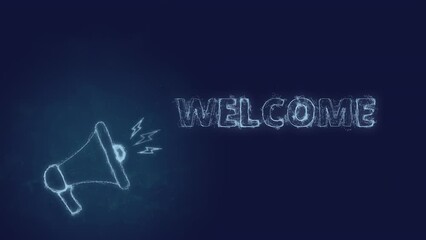 Leinwandbilder - Megaphone banner with text welcome. Plexus style of blue glowing dots and lines