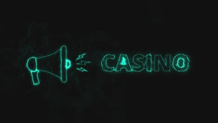 Leinwandbilder - Megaphone banner with text casino. Plexus style of blue glowing dots and lines