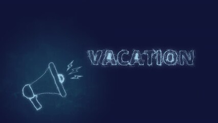 Fototapete - Megaphone banner with text vacation. Plexus style of blue glowing dots and lines