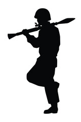 Wall Mural - Soldier with anti tank rocket silhouette vector illustration, military man in the battle.	
