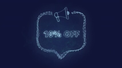 Leinwandbilder - Megaphone banner with speech bubble and text 10 percent off. Plexus style of green glowing dots and lines