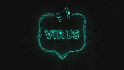 Poster - Megaphone banner with speech bubble and text virus. Plexus style of green glowing dots and lines