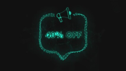 Leinwandbilder - Megaphone banner with speech bubble and text 40 percent off. Plexus style of green glowing dots and lines