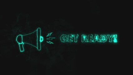 Fototapete - Megaphone banner with text get ready. Plexus style of blue glowing dots and lines