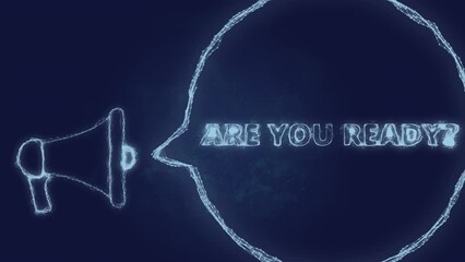 Leinwandbilder - Megaphone banner with speech bubble and text are you ready. Plexus style of green glowing dots and lines