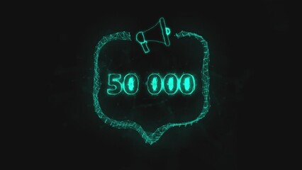 Leinwandbilder - Megaphone banner with speech bubble and 50000 number. 50K likes, followers. Plexus style of green glowing dots and lines