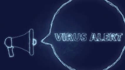 Fototapete - Megaphone banner with speech bubble and text virus alert. Plexus style of green glowing dots and lines