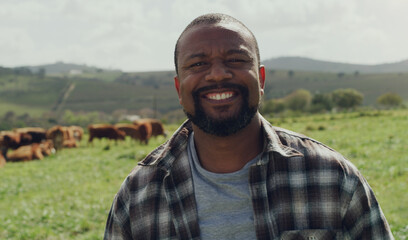 Poster - the brightest smiles are found miles away from the city. portrait of a mature man working on a farm 