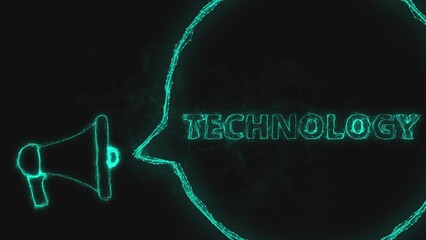 Poster - Megaphone banner with speech bubble and text technology. Plexus style of green glowing dots and lines