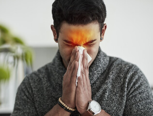 Wall Mural - hes all blocked up. cropped shot of a young man suffering with allergies.