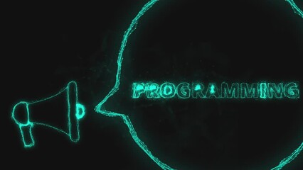 Fototapete - Megaphone banner with speech bubble and text programming. Plexus style of green glowing dots and lines