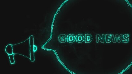 Fototapete - Megaphone banner with speech bubble and text good news. Plexus style of green glowing dots and lines
