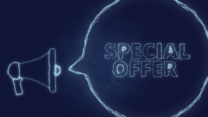 Fototapete - Megaphone banner with speech bubble and text special offer. Plexus style of green glowing dots and lines