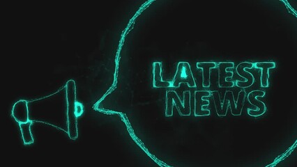 Poster - Megaphone banner with speech bubble and text latest news. Plexus style of green glowing dots and lines