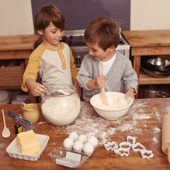 Poster - Im mixing this..what are you doing now. Shot of al little boys baking in a kitchen.