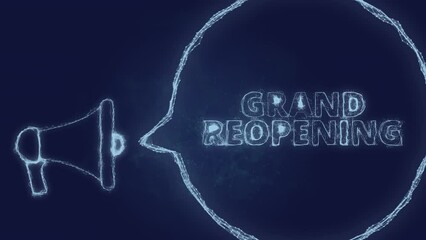 Fototapete - Megaphone banner with speech bubble and text grand reopening. Plexus style of green glowing dots and lines