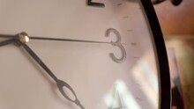 White Clock Face Ticking Stock Footage. Black Numerals On White Dial, Time Goes By On The Clock. Clock Close Up