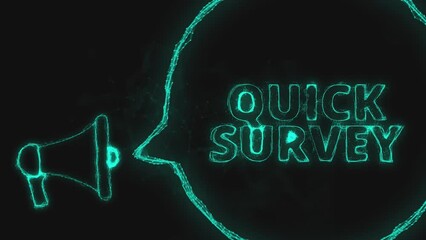 Leinwandbilder - Megaphone banner with speech bubble and text quick survey. Plexus style of green glowing dots and lines